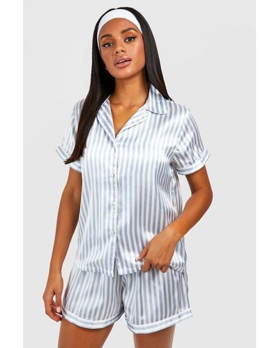 Boohoo Contrast Stripe Pyjama Short Set - White