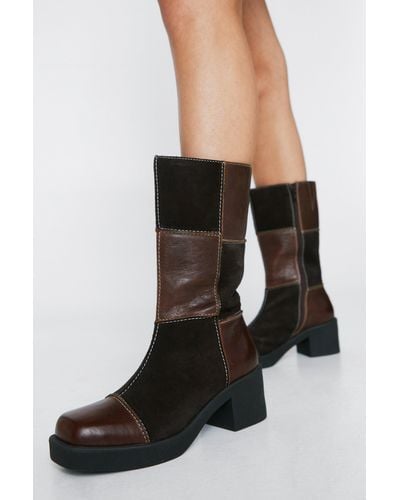 Nasty Gal Leather And Suede Patchwork Boots - Black