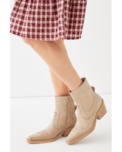 Oasis Real Suede Whipstitch Detail Western Ankle Boot - Pink