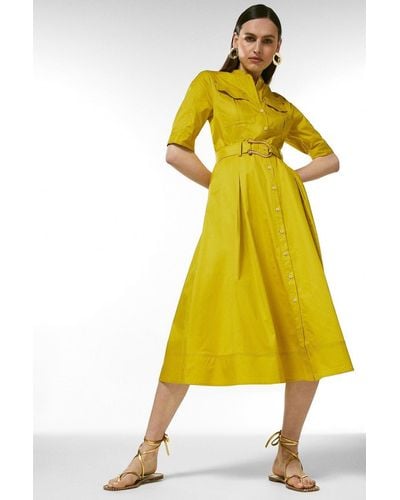 Karen Millen Cotton Utility Shirt Dress - Yellow