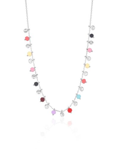 Spero London Sterling Silver Colorfull Rainbow Hexagon Sterling Silver Necklace - Metallic