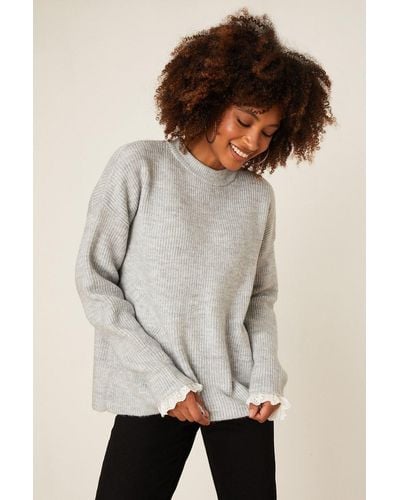 Dorothy Perkins Broderie Cuff Detail Knitted Jumper - Grey