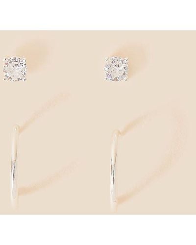 Accessorize Sterling Silver Sparkle Stud And Hoops Set Of Two - Natural