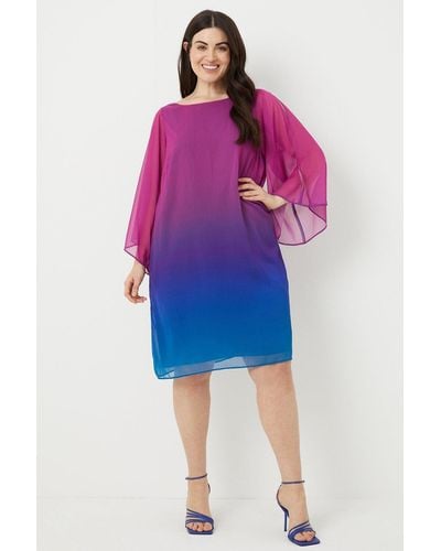 Wallis Curve Chiffon Ombre Print Cold Shoulder Dress - Purple