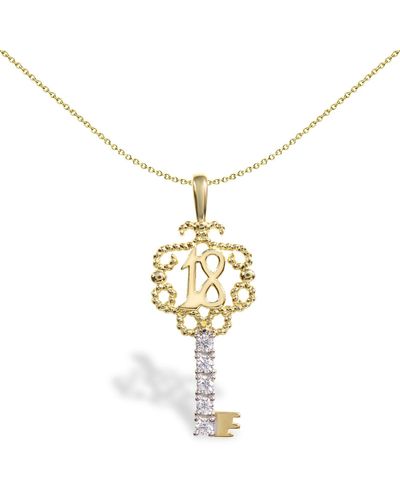 Jewelco London 9ct 2-colour Gold Cz 18 Birthday Key Charm Pendant - Jpd207 - Metallic