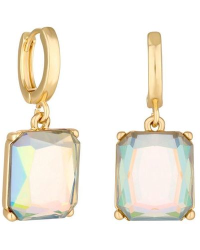 Mood Gold Crystal Aurora Borealis Emerald Cut Huggie Hoop Earrings - Metallic