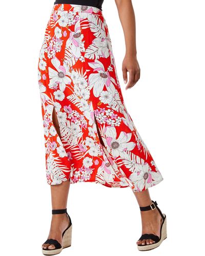 Roman Petite Tropical Floral Midi Skirt - Red