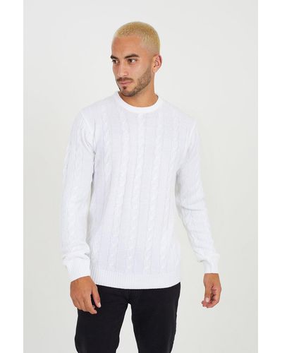 Brave Soul 'maoc' Cable Knitted Jumper - White