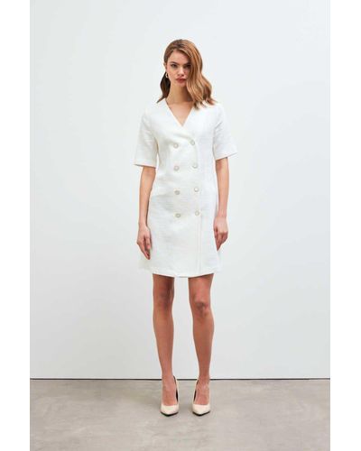 GUSTO Tweed Double-breasted Blazer Dress - White