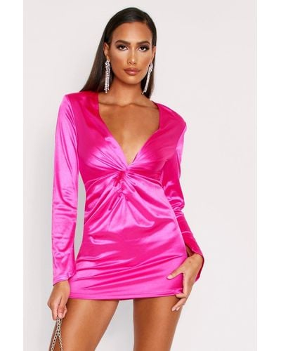 MissPap Flared Sleeve Plunge Dress - Pink