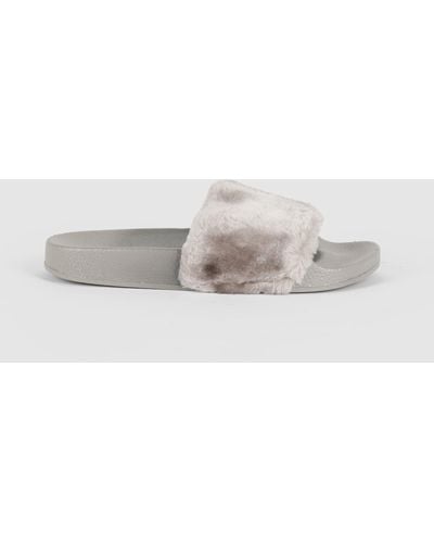 DEBENHAMS Fluffy Slider Slippers - Grey