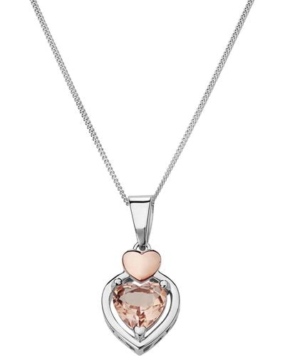 The Fine Collective Rose Gold Plated Sterling Silver Glass Morganite Heart Pendant Necklace - White