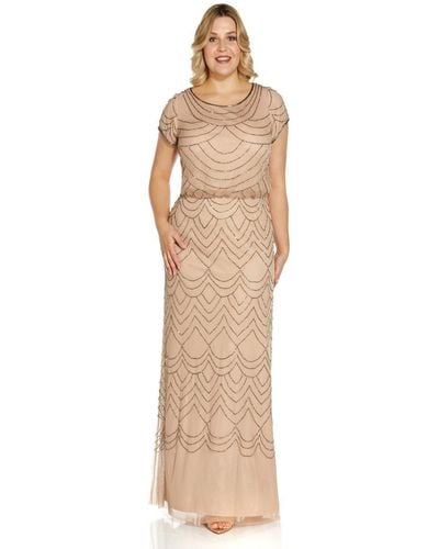 Adrianna Papell Plus Blouson Beaded Gown - Natural