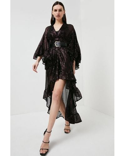 Karen Millen Sequin Drama Sleeve Woven Kimono Maxi Dress - Black