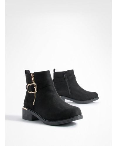 Boohoo Wide Fit Buckle And Zip Detail Chelsea Boots - Black