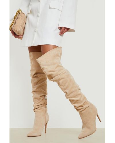 Boohoo Wide Width Thigh High Stiletto Boots - Natural