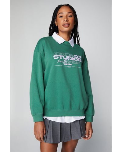 Nasty Gal 07 Studios Graphic Crew Neck Sweatshirt - Green