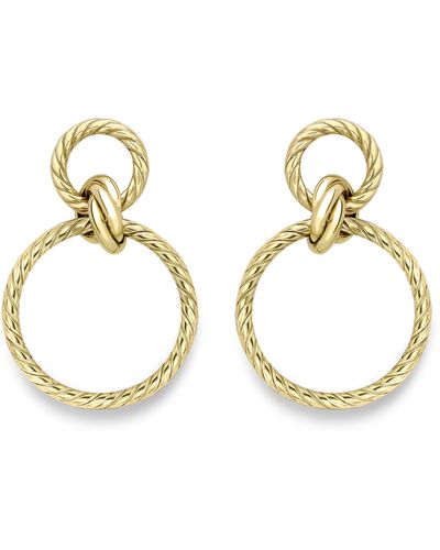 Jewelco London 9ct Yellow Gold Double Ring Rope Russian Knot Drop Earrings - Metallic