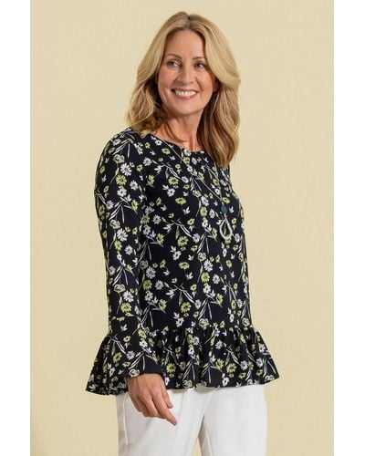 Anna Rose Floral Print Top With Necklace - Black
