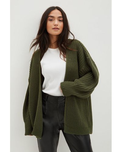 Dorothy Perkins Petite Olive Chunky Knit Cardigan - Green