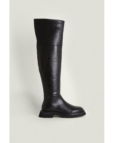 Oasis Premium Thigh High Leather Boots - Black