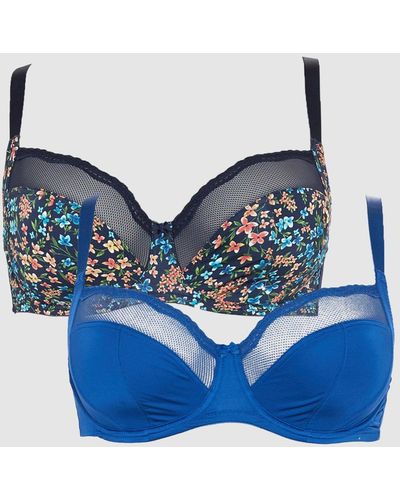 Gorgeous Dd+ 2 Pack Harlan Floral Non Pad Bra - Blue