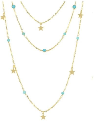 LÁTELITA London Turquoise Star Multi Strand Gemstone Necklace Gold - White