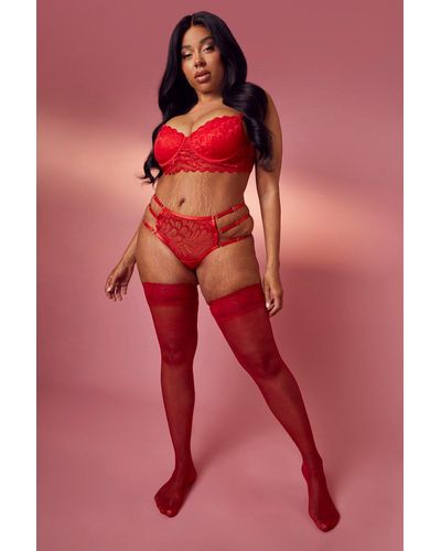 Boohoo Plus Lace Top Hold Up Stockings - Red