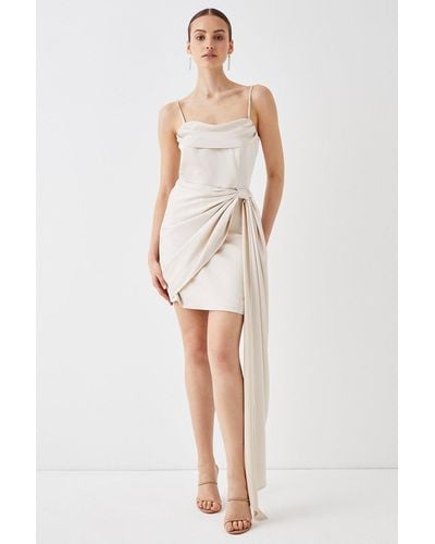 Coast Satin Corset Dress With Floor Length Drape Detail - White