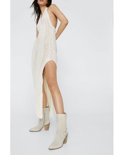 Nasty Gal Suede Western Boots With Harness Details - White