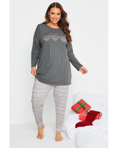Yours Christmas Pyjama Set - Grey
