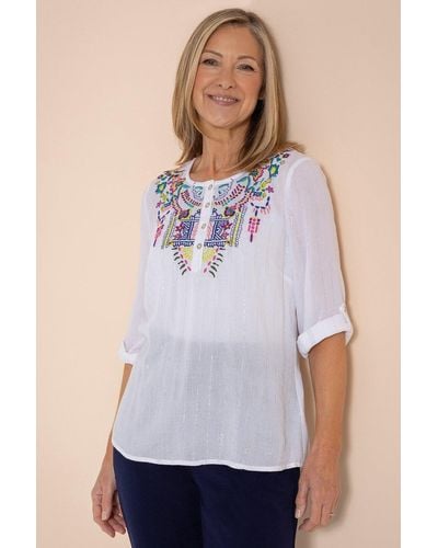 Anna Rose Embroidered Shimmer Top - Blue