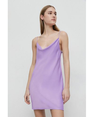 Warehouse Petite Satin Mini Slip Dress - Purple