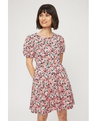 Dorothy Perkins Petite Multi Floral Fit And Flare Dress - Red