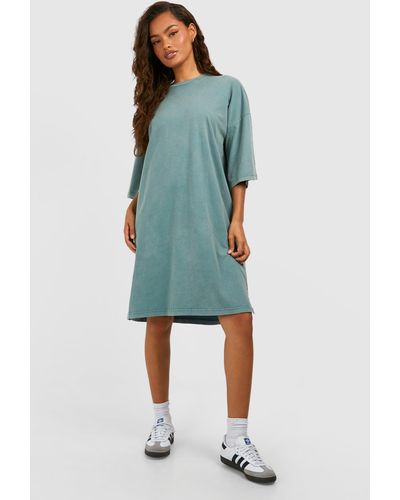 Boohoo Acid Wash Oversized T-shirt Dress - Blue