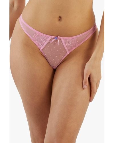 Playful Promises Ziggy Lace And Spotted Mesh Thong - Pink
