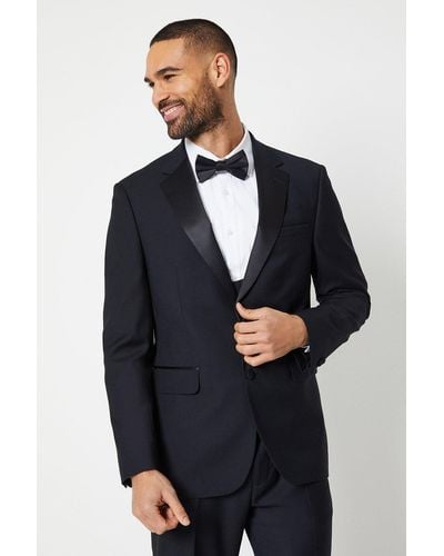 Burton Tailored Fit Black Tuxedo Suit Jacket - Blue