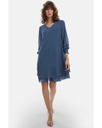 James Lakeland Long Sleeve Navy Wave Hem Dress - Blue