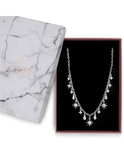 Lipsy Silver Celestial Charm Necklace - Gift Boxed - Black