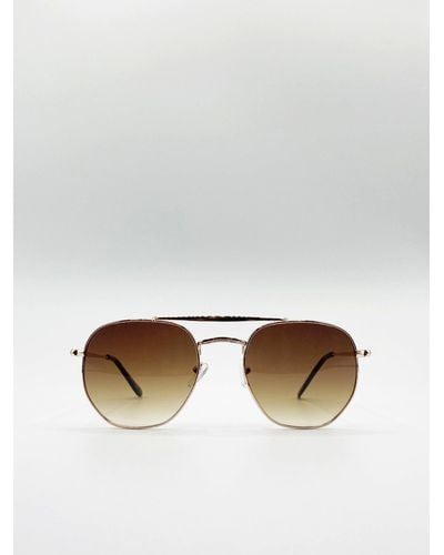 SVNX Double Bridge Metal Sunglasses With Gradient Lenses - Metallic