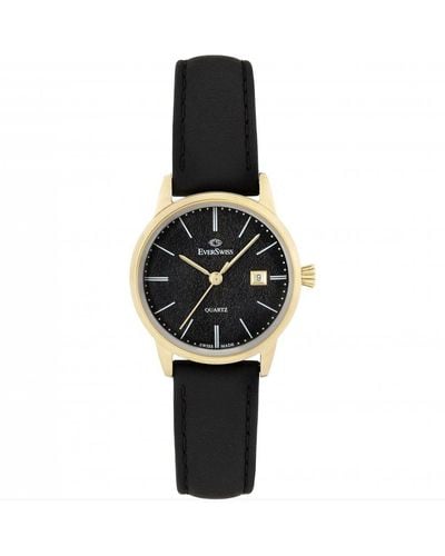 EverSwiss Classic Gold Plated Stainless Steel Fashion Analogue Watch - 4331-llb - Black