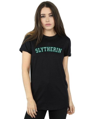 Harry Potter Collegial Slytherin Cotton Boyfriend T-shirt - Black