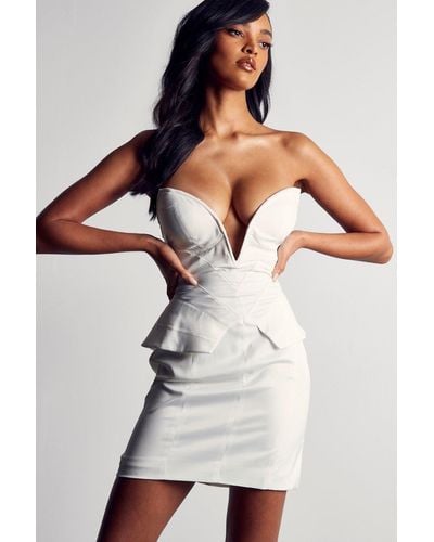 MissPap Premium Satin Plunge Corset Dress - White