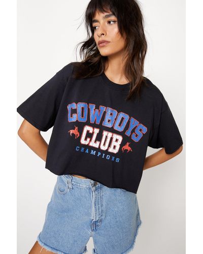 Nasty Gal Cowboys Club Graphic Oversized Cropped T-shirt - Blue
