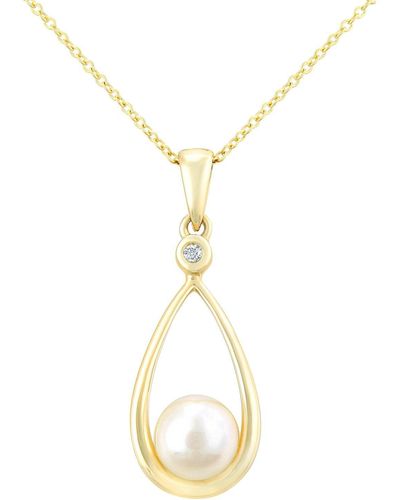 Jewelco London 9ct Gold 1pts Diamond Pearl 6mm Teardrop Pendant Necklace 18 Inch - Pp0axl4305yprl - Metallic