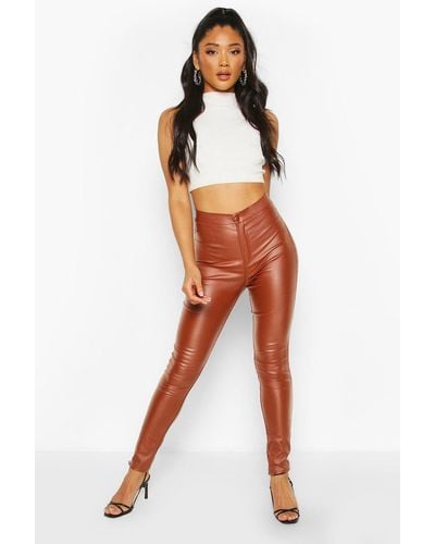 Boohoo High Waist Matte Leather Look Skinny Trouser - Natural