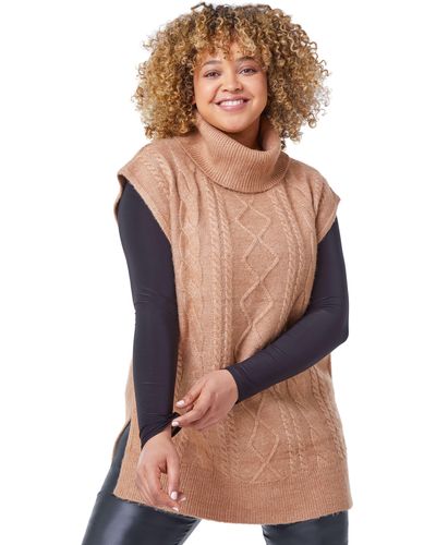 Roman Curve Roll Neck Cable Knit Tabard - Natural