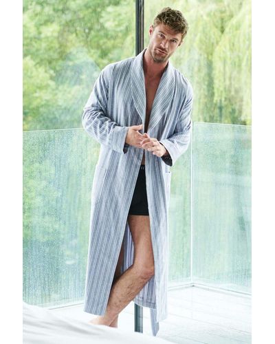 British Boxers 'westwood' Pebble Stripe Brushed Cotton Dressing Gown - Green