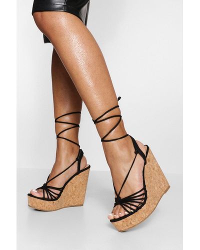 Boohoo Strappy Wrap Up Detail Wedges - Natural