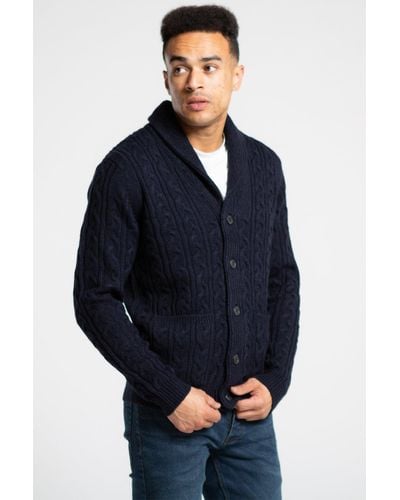 Tokyo Laundry Shawl Neck Cable Knit Cardigan - Blue